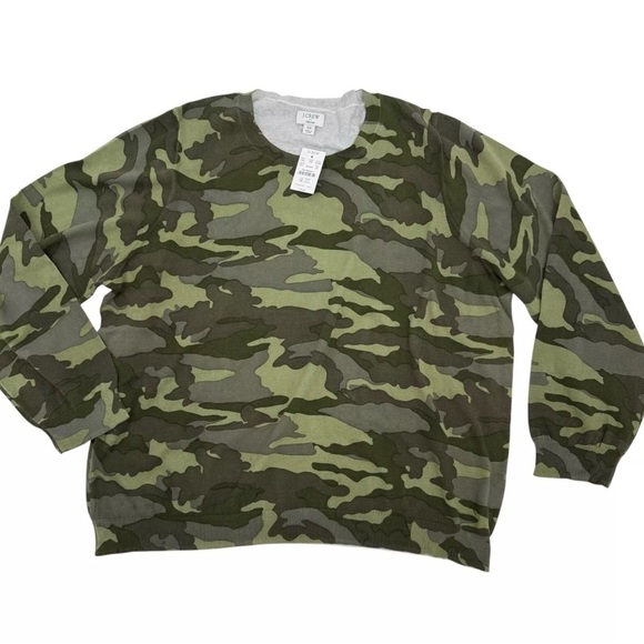 J Crew Factory Teddie Camo Cotton Sweater Size XXL Green lightweight NWT - Picture 1 of 8